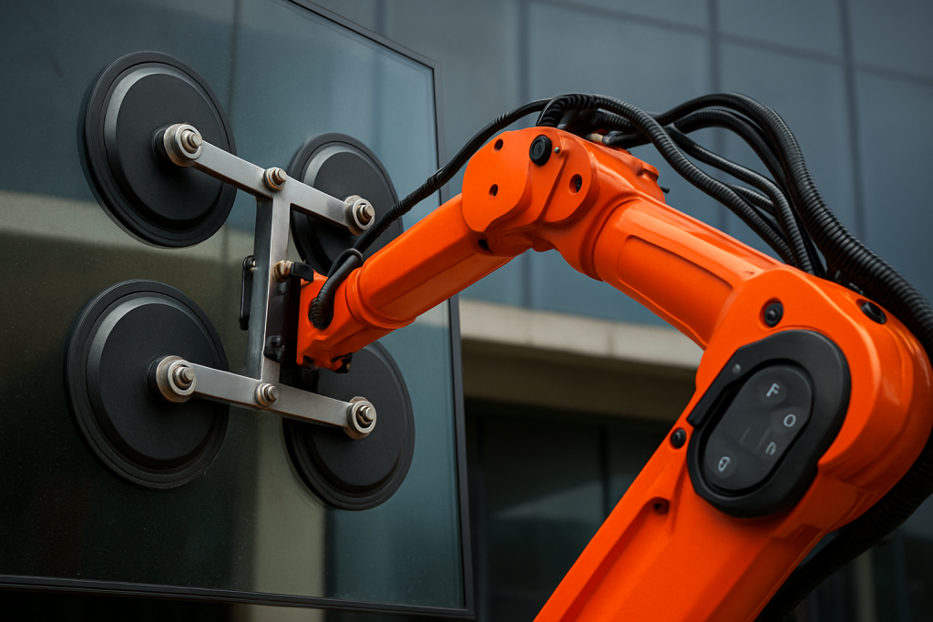 Detalle de las ventosas del robot acristalador Grúas Junfe.