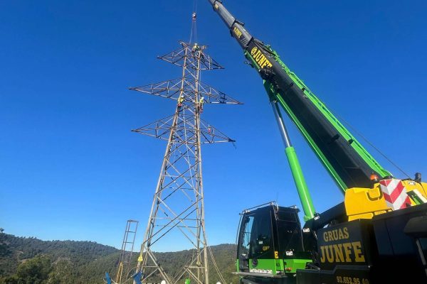grua movil colocando antena